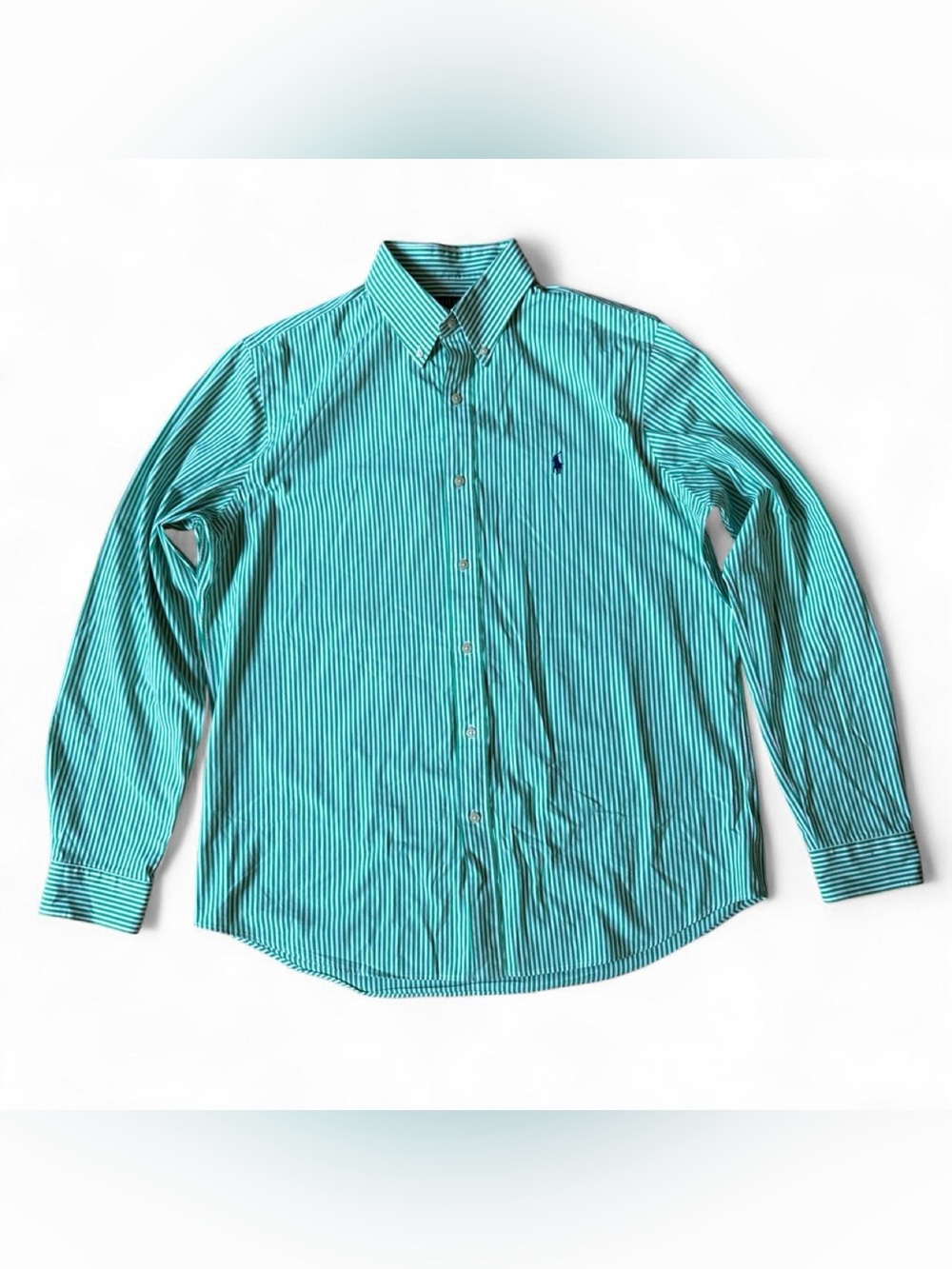 Polo Ralph Lauren Men’s Green and White Striped Button-Down Shirt